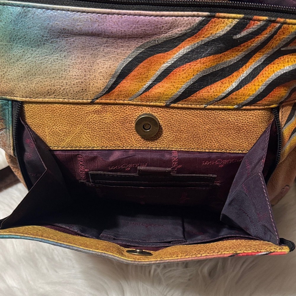 Anuschka Multicolor Leather Crossbody Bag with Floral & Butterfly Art - Picture 7 of 9